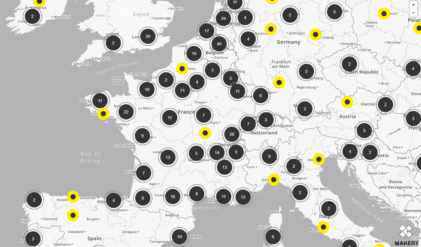 Carte des FabLabs