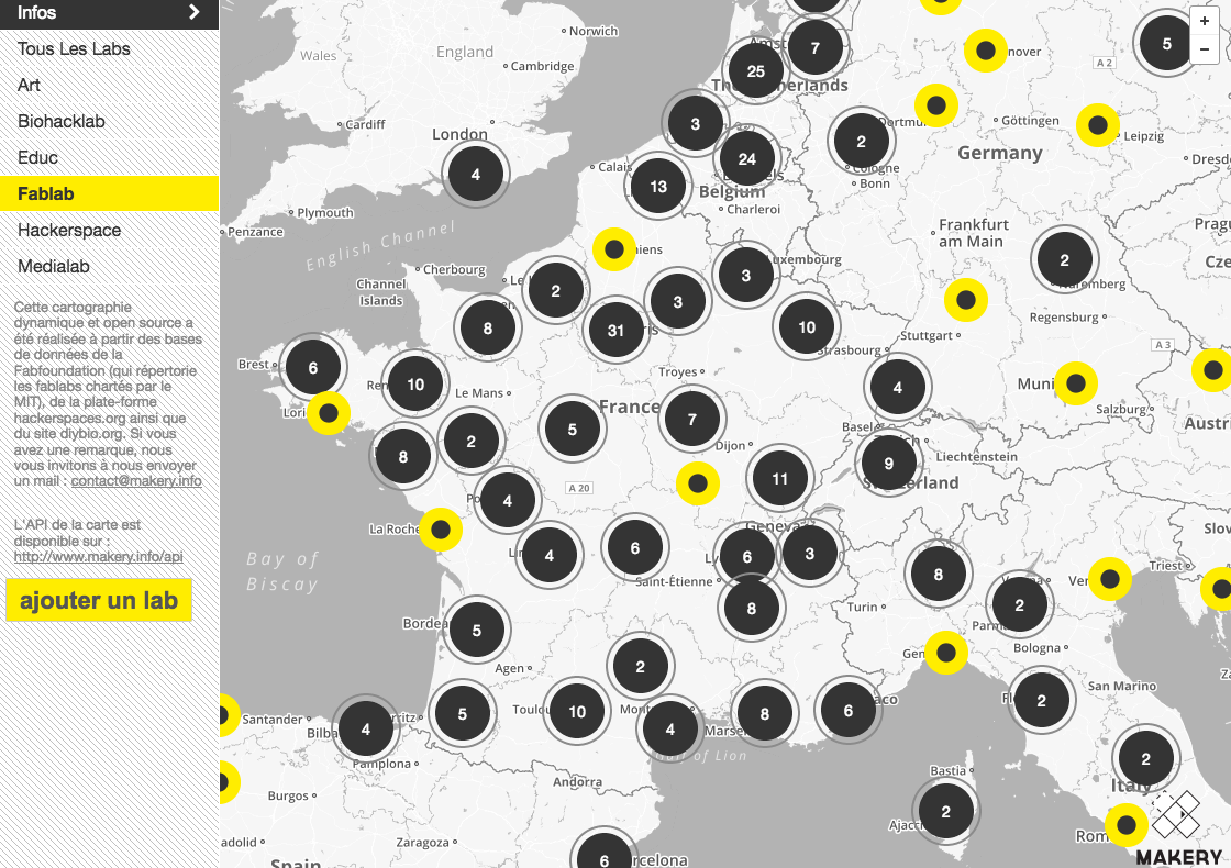 Carte des FabLabs